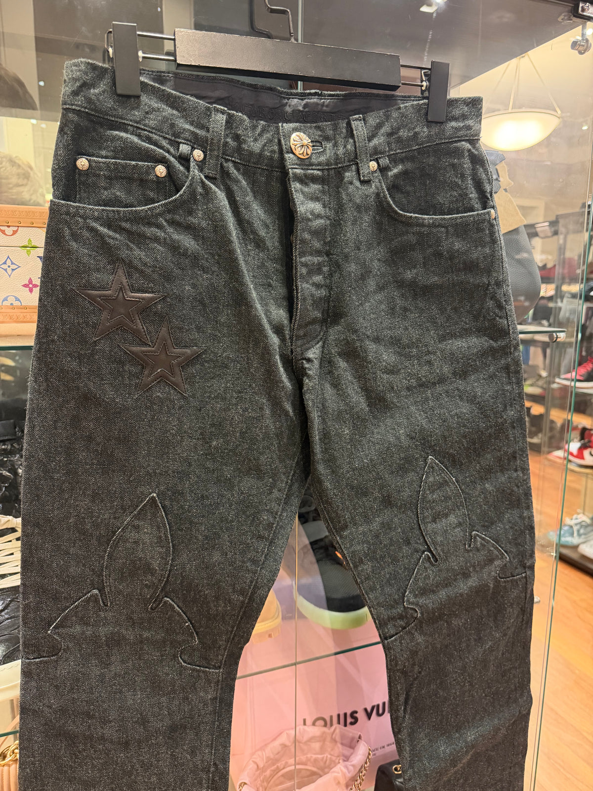 Chrome Hearts Fleur Knee Star Patch ‘Second Chances’ Indigo Denim