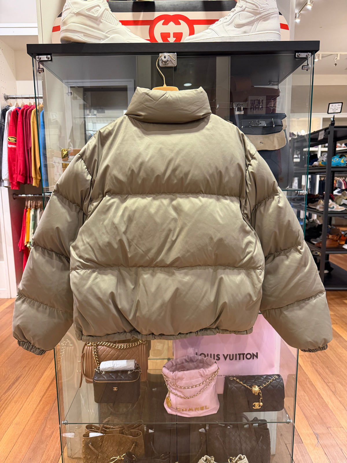 Miu Miu Medium Weight Technical Pongé Down Jacket - Beige