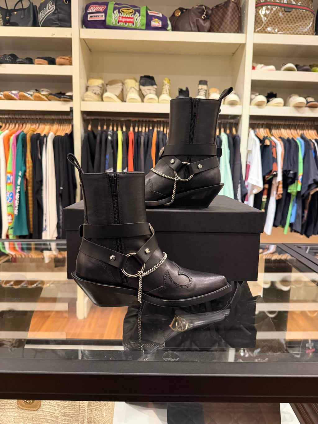 Ann Demeulemeester Leva Santiags Ankle Boots - Black/Silver