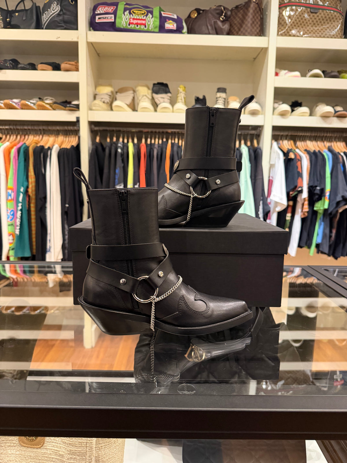 Ann Demeulemeester Leva Santiags Ankle Boots - Black/Silver