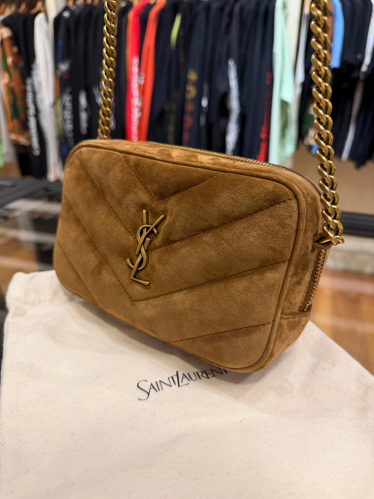 Saint Laurent LouLou Camera Bag Suede - Caramel