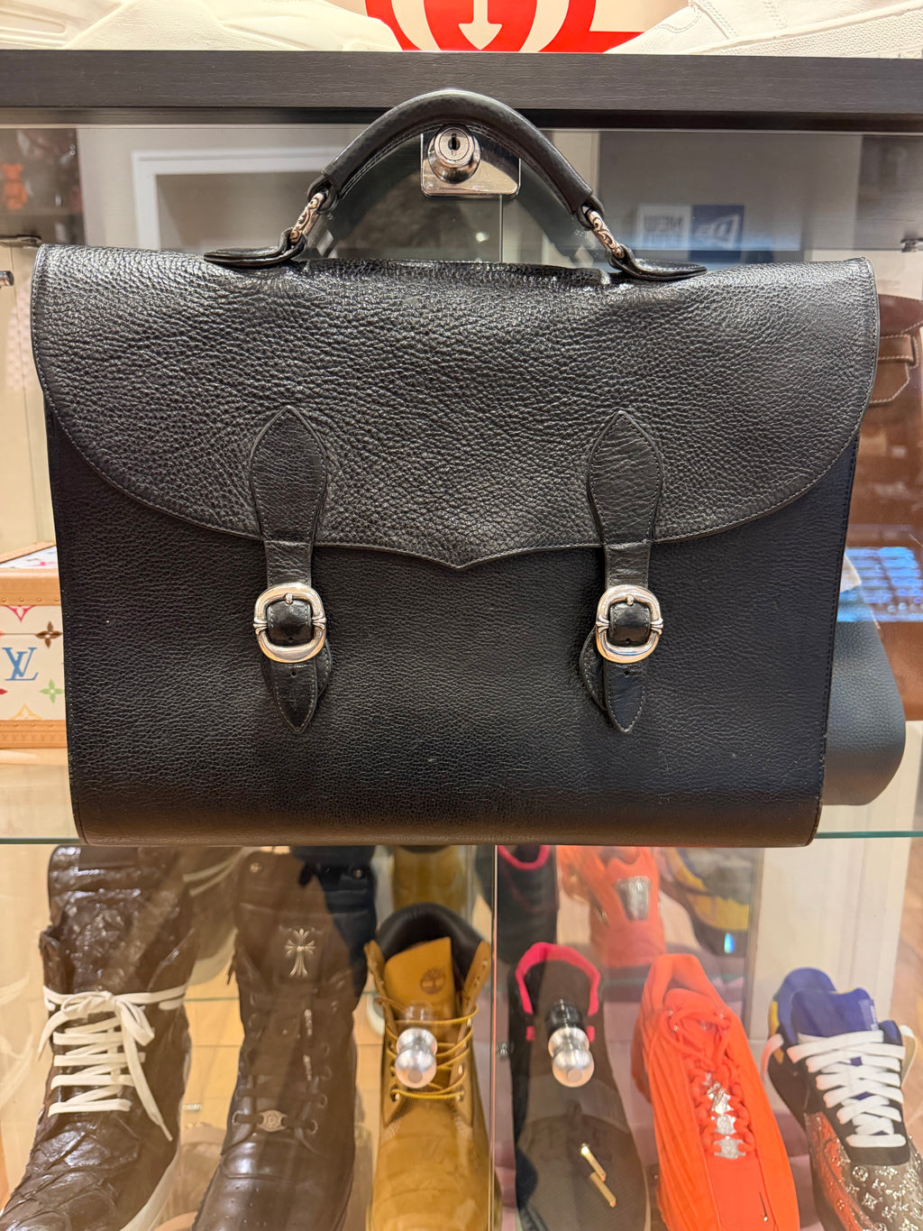 Chrome Hearts Leather Studded Gunslinger Briefcase Bag - Black