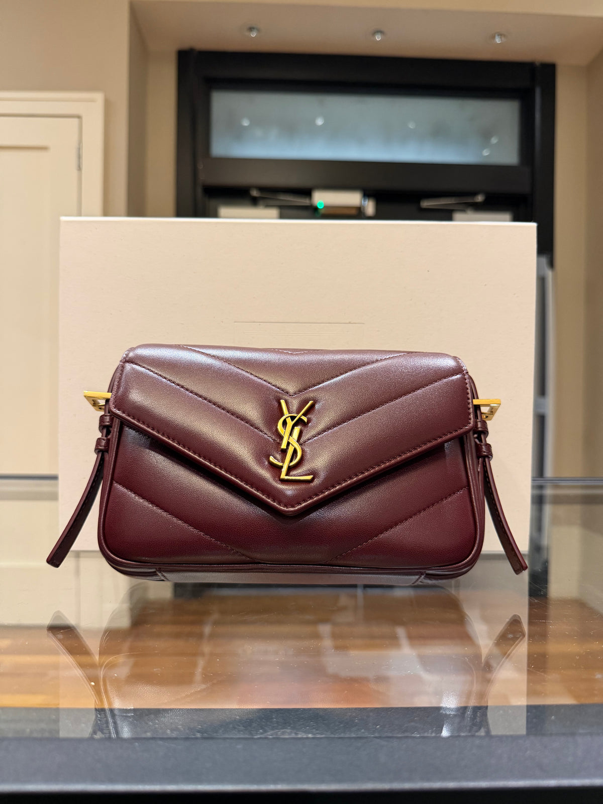 Saint Laurent Loulou Toy Crossbody Matelassé Lambskin Bag - Rouge Cabernet