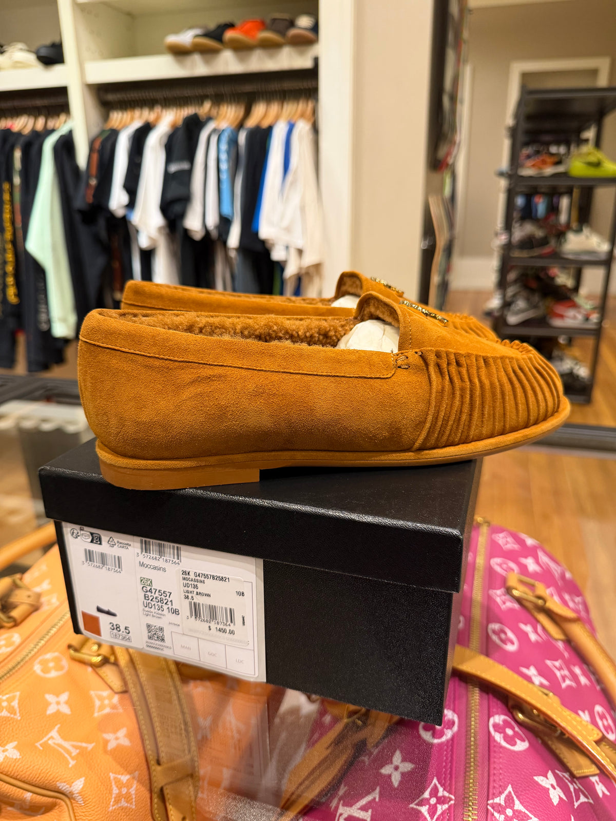 Chanel 26K Tan Suede Mocassins