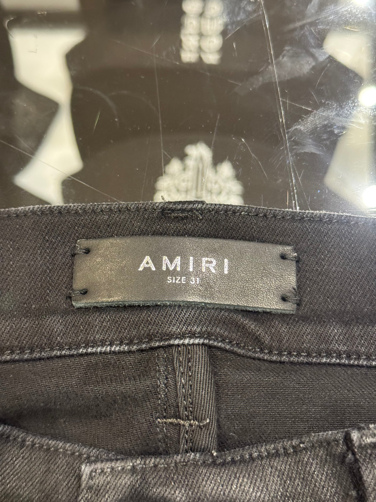 Amiri MX1 Distressed Skinny Jeans - Black Denim Black Patches