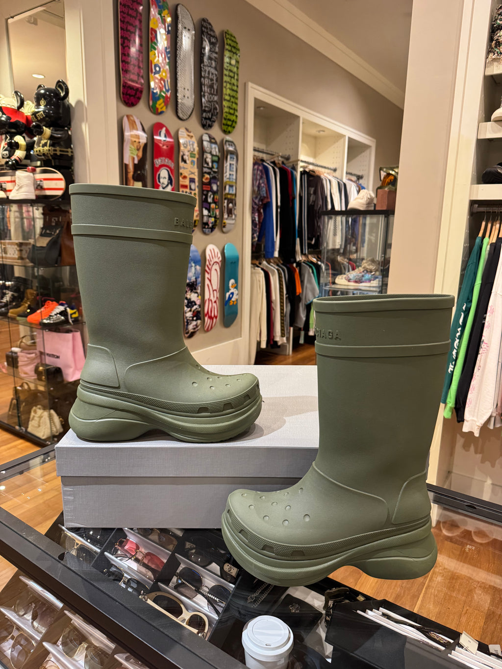 Balenciaga x Crocs Rubber Rain Boots - Olive