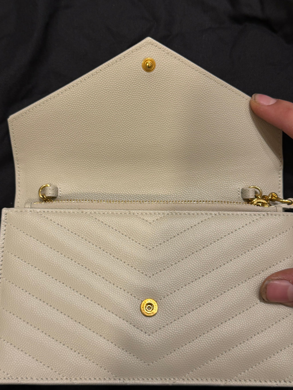 Saint Laurent Cassandre Envelope Chain Wallet - Beige