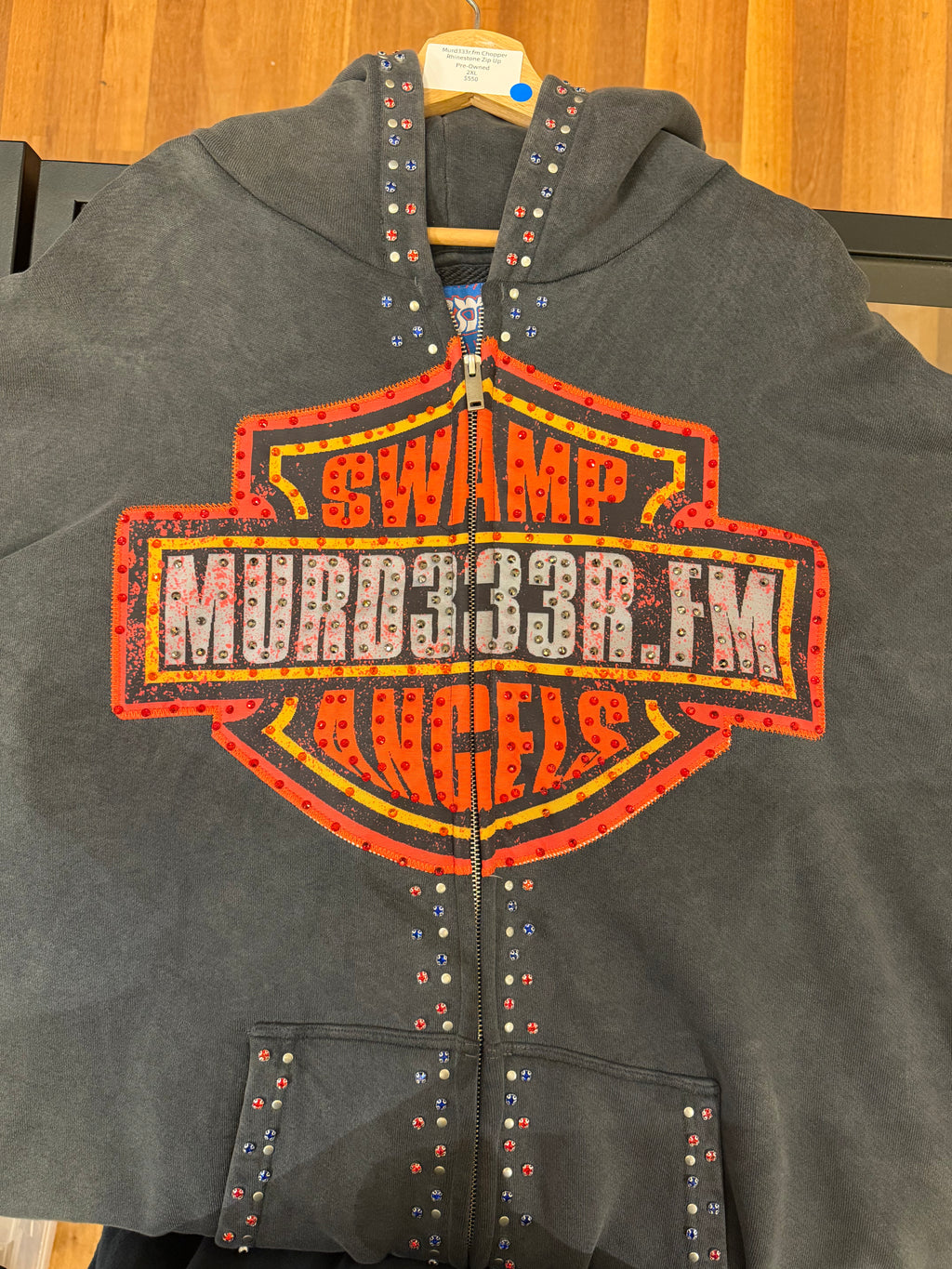 Murd333r.fm Chopper Rhinestone Zip Up