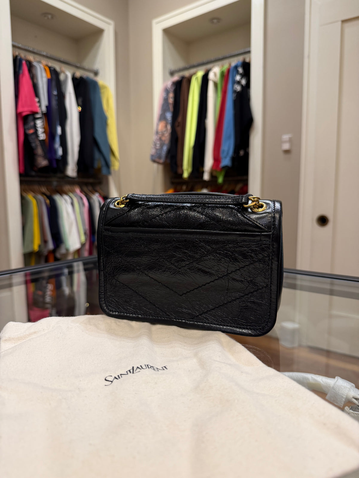 Saint Laurent Crinkled Leather Niki Mini - Black