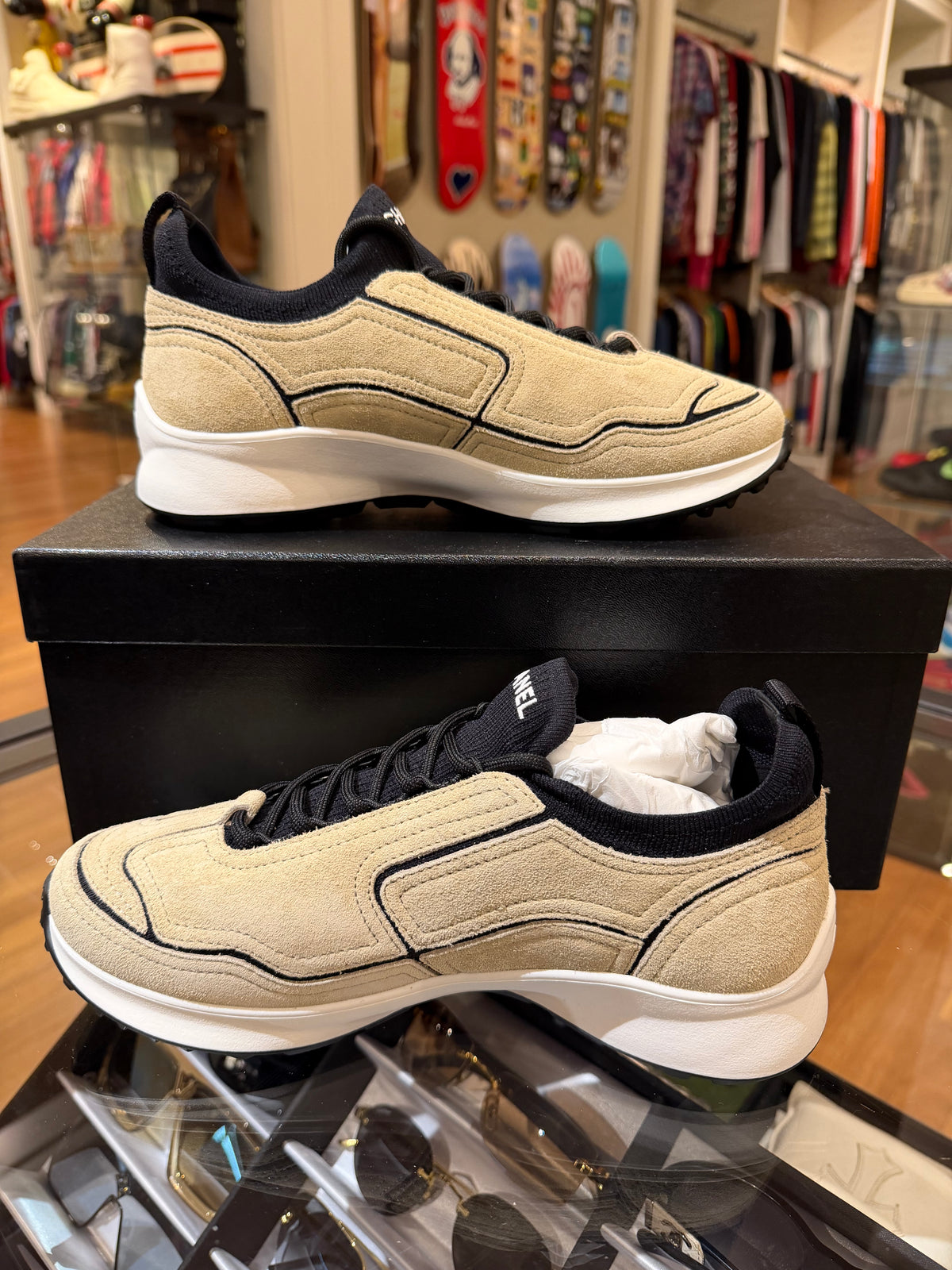 Chanel CC Suede Trainers - Beige/Black