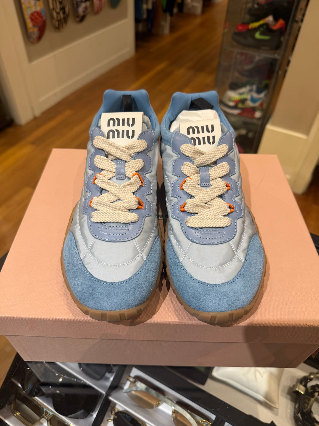 Miu Miu Tyre Technical Fabric & Suede Sneakers