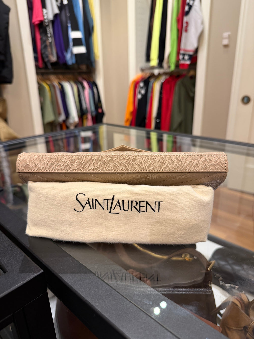 Saint Laurent Cassandre Matelassé Large Flap Wallet - Beige