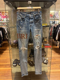 Amiri Leather Core Appliqué Logo Jeans - Indigo/Clay