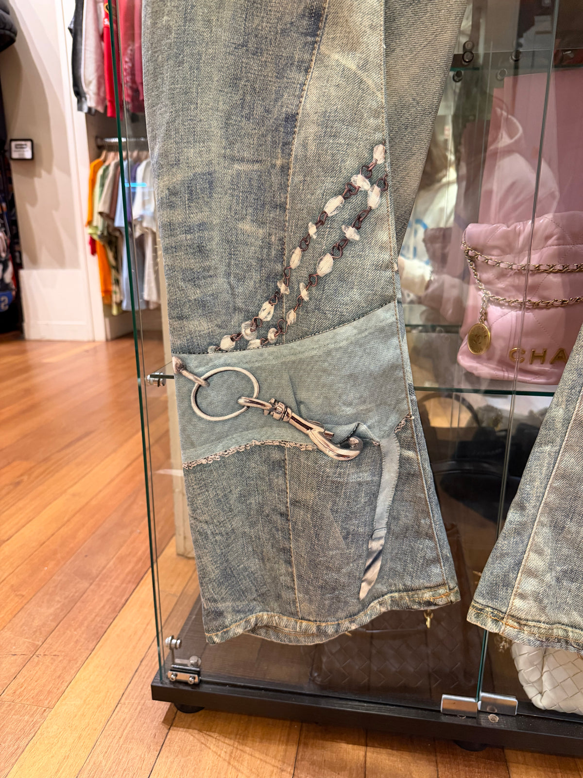 Acne Studios Trompe Pearl Chain & Lace Jeans