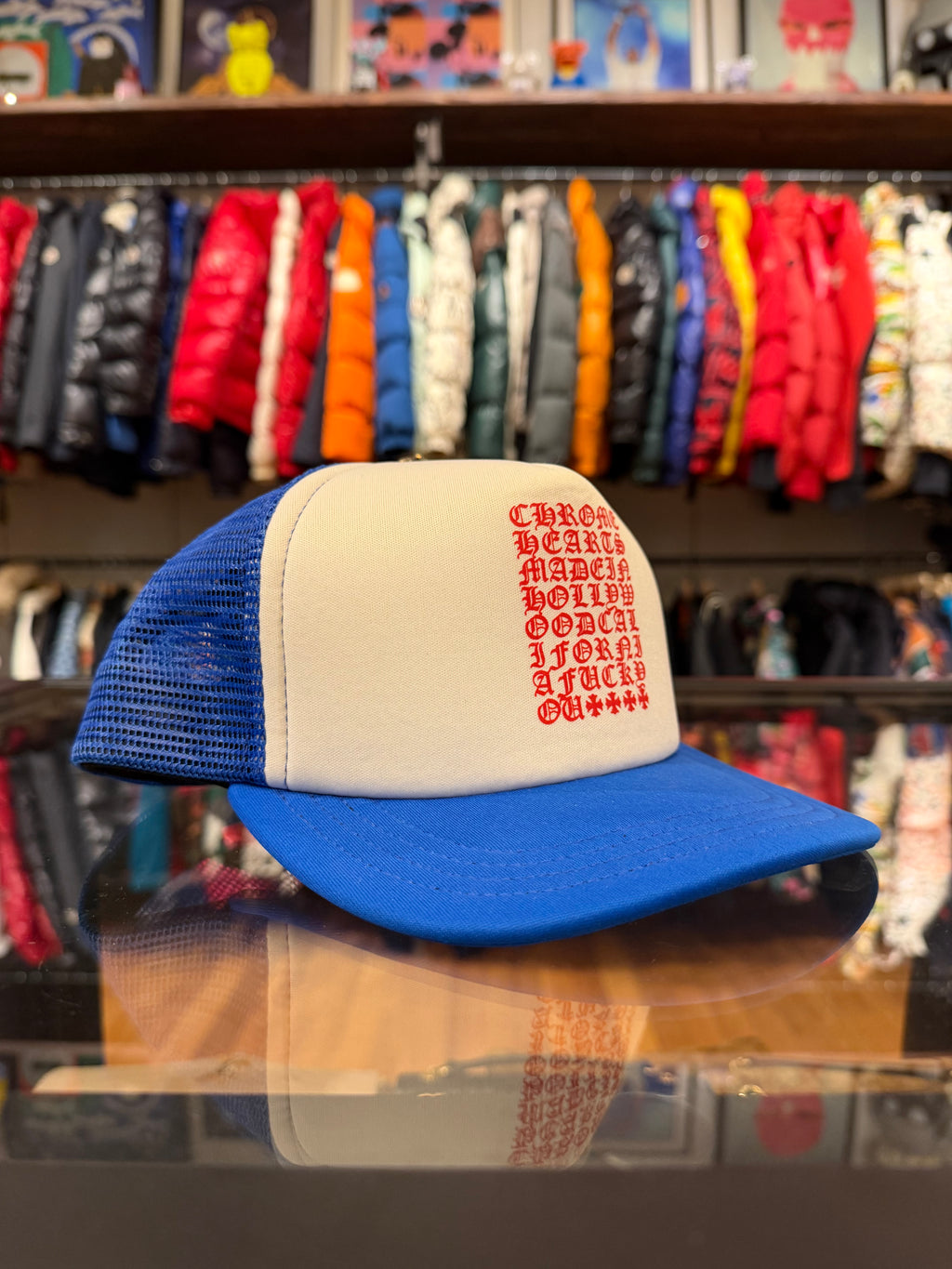 Chrome Hearts Eyechart Trucker Hat - Blue/White