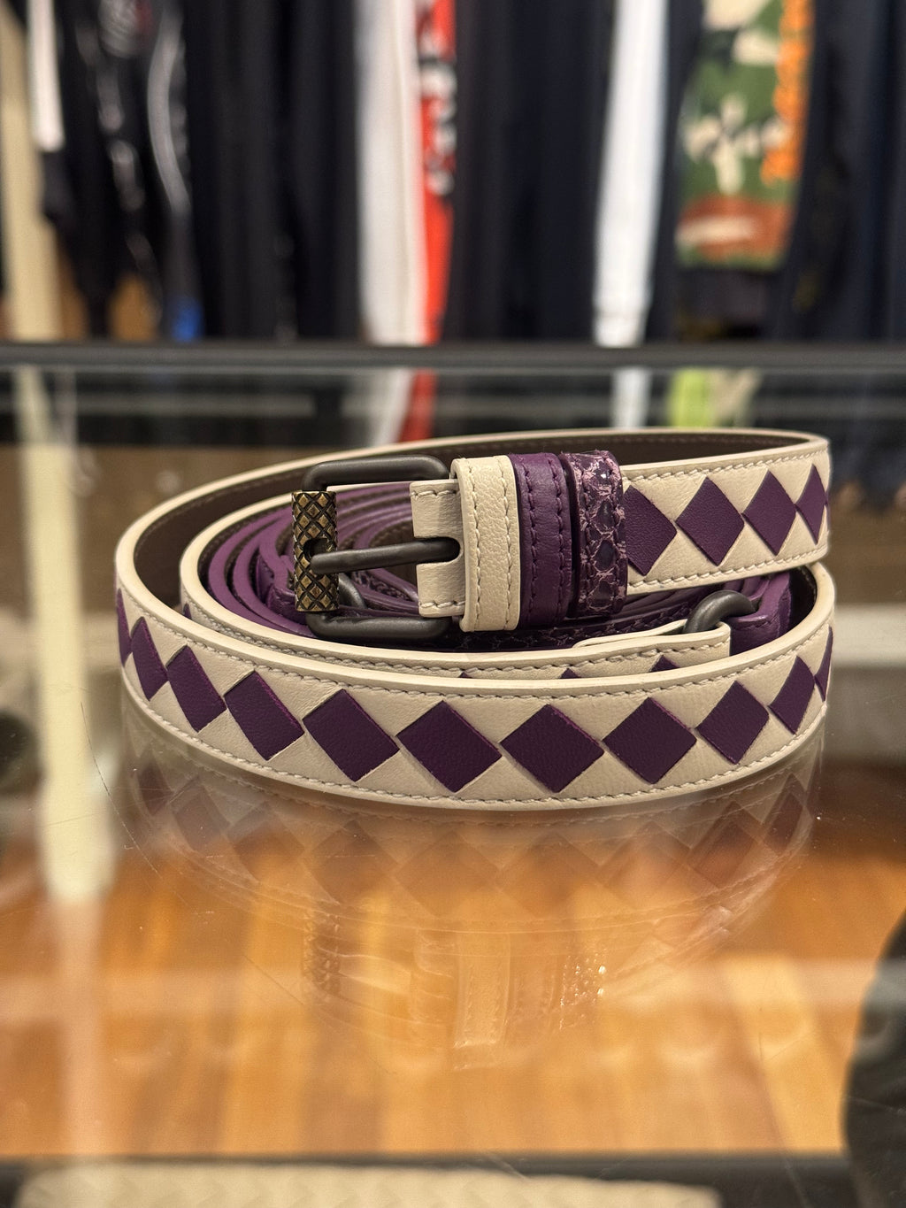 Bottega Veneta Intrecaccio Snake Leather Belt