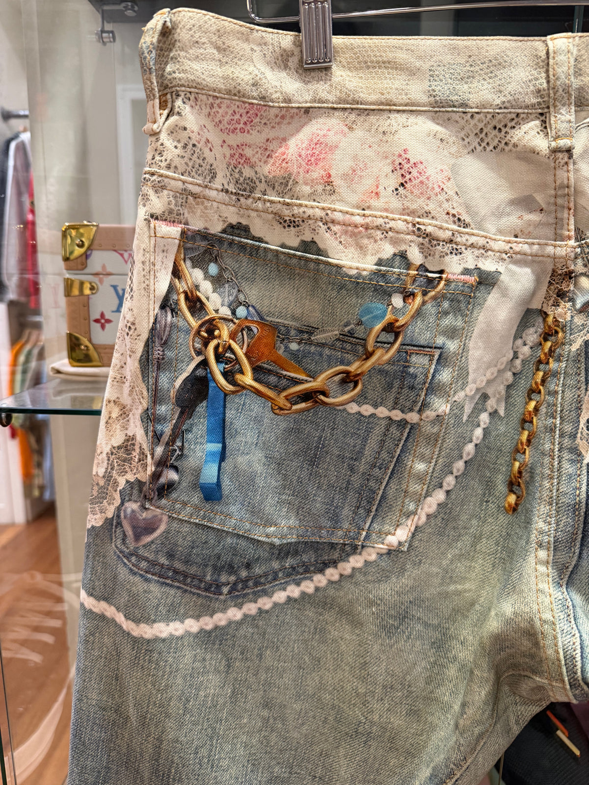 Acne Studios Trompe Pearl Chain & Lace Jeans