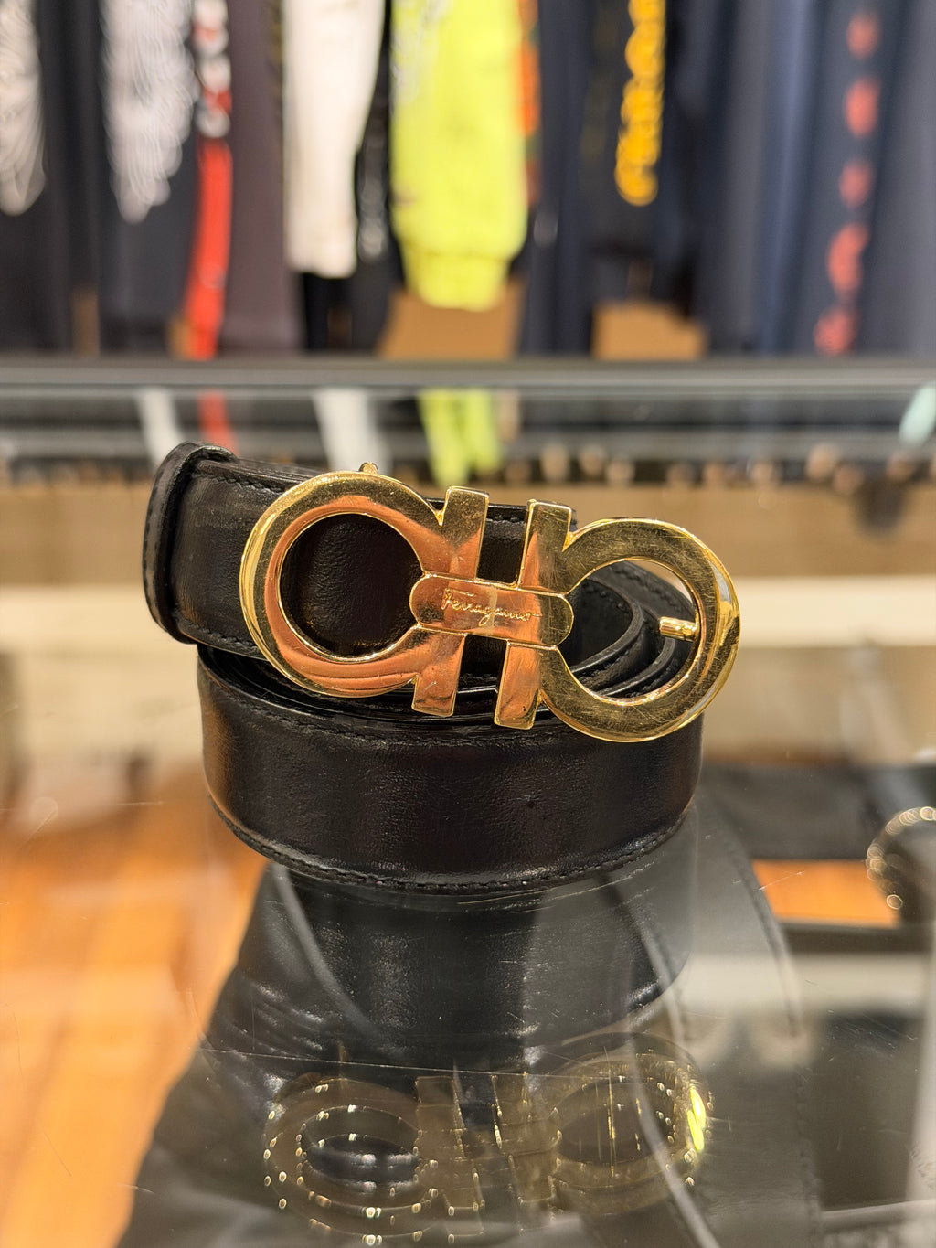 Salvatore Ferragamo Leather Belt - Black Gold