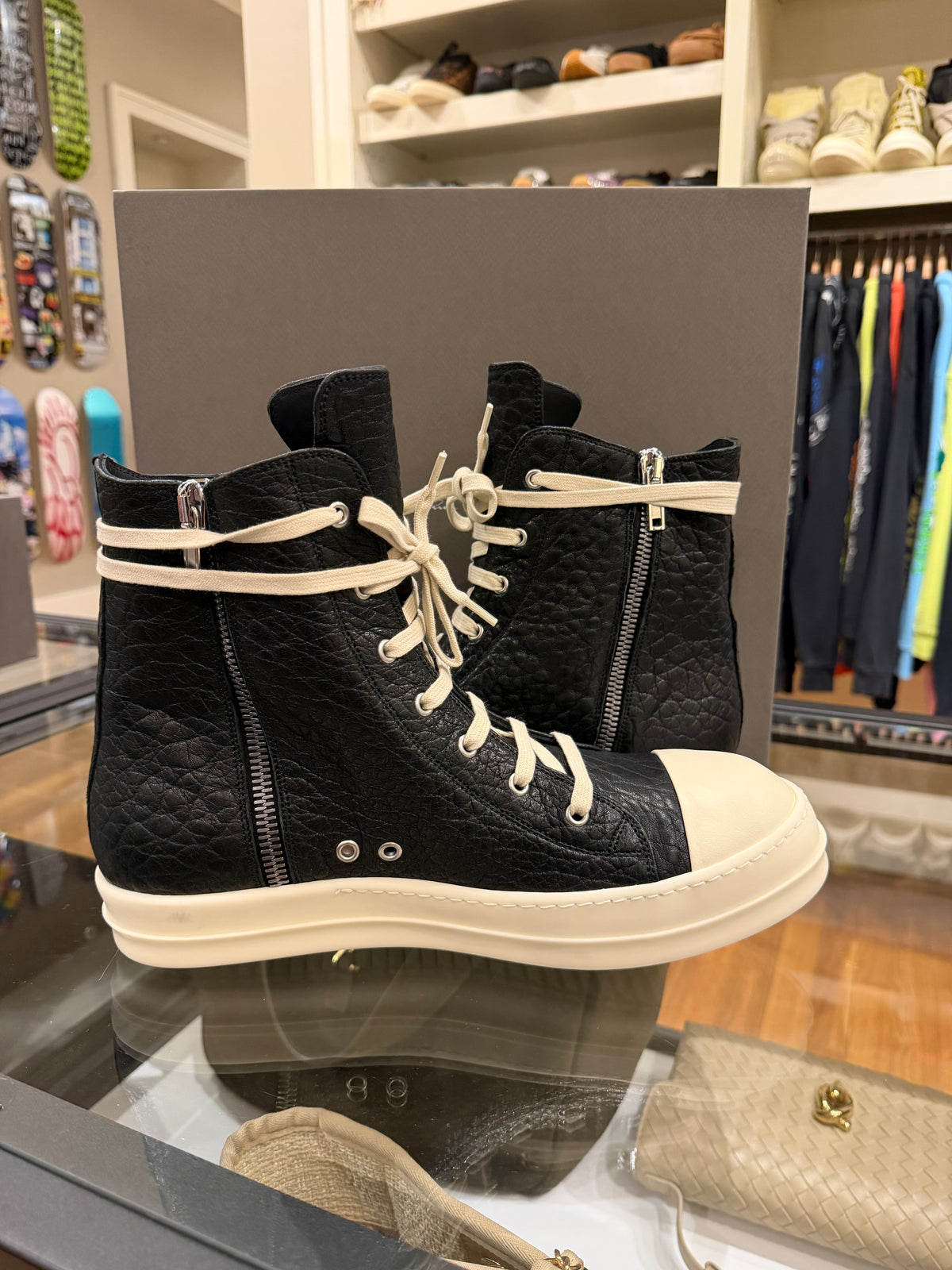 Rick Owens Ramone High Top - Pebbled Lambskin Black
