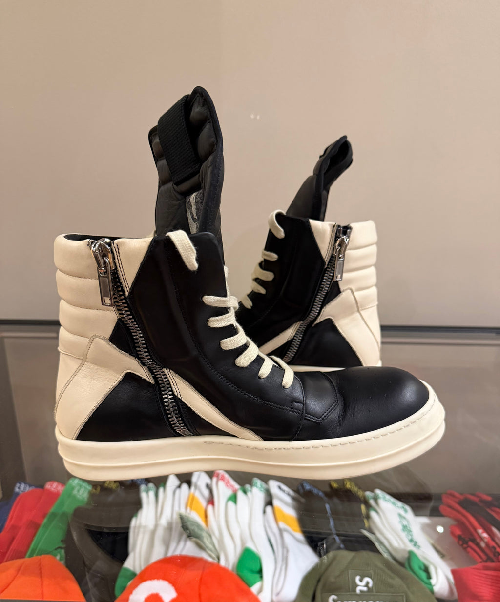 Rick Owens Geobasket - Black/White Leather