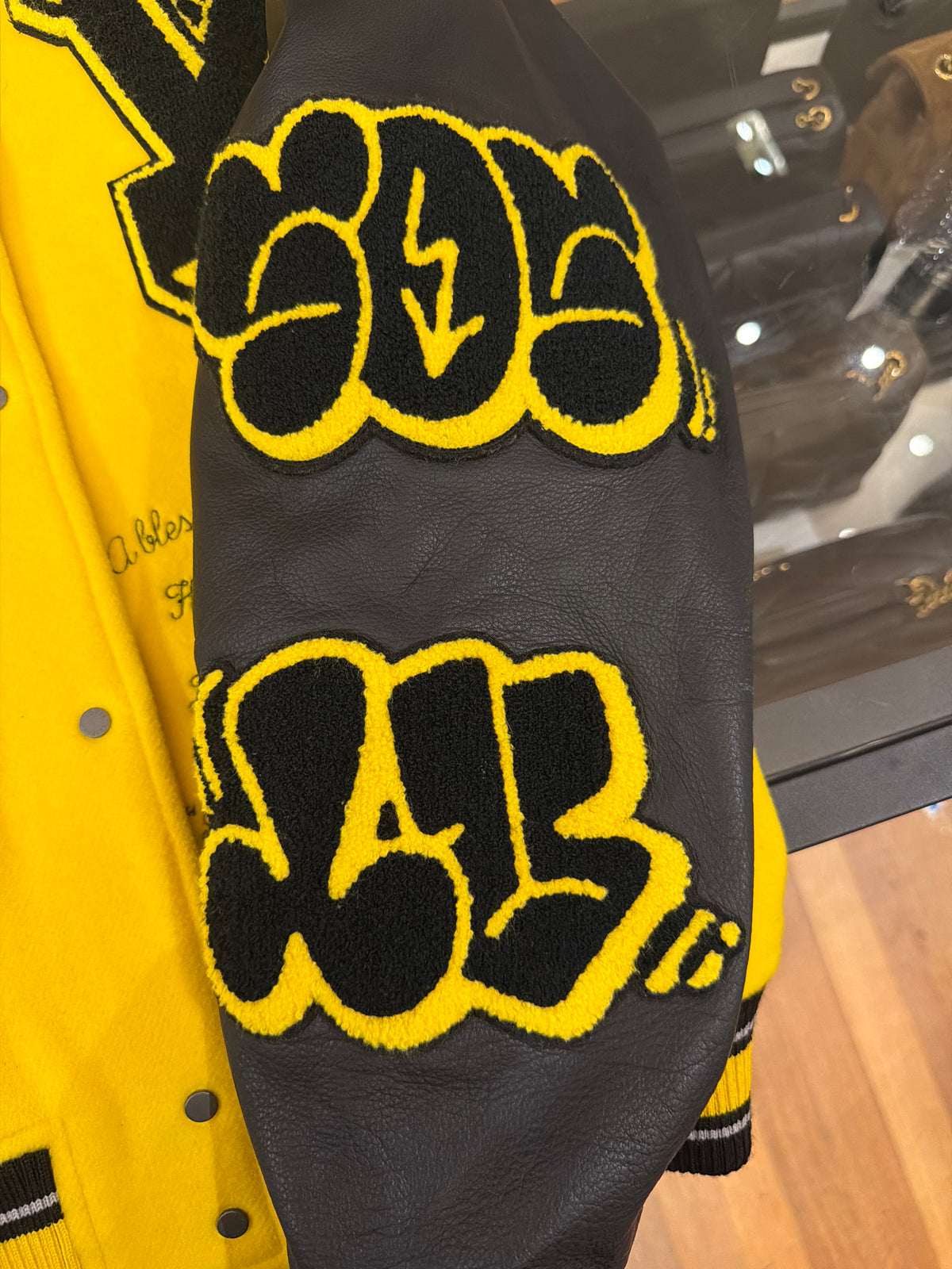 Louis Vuitton Leather Embroidered Varsity Jacket - Yellow & Black