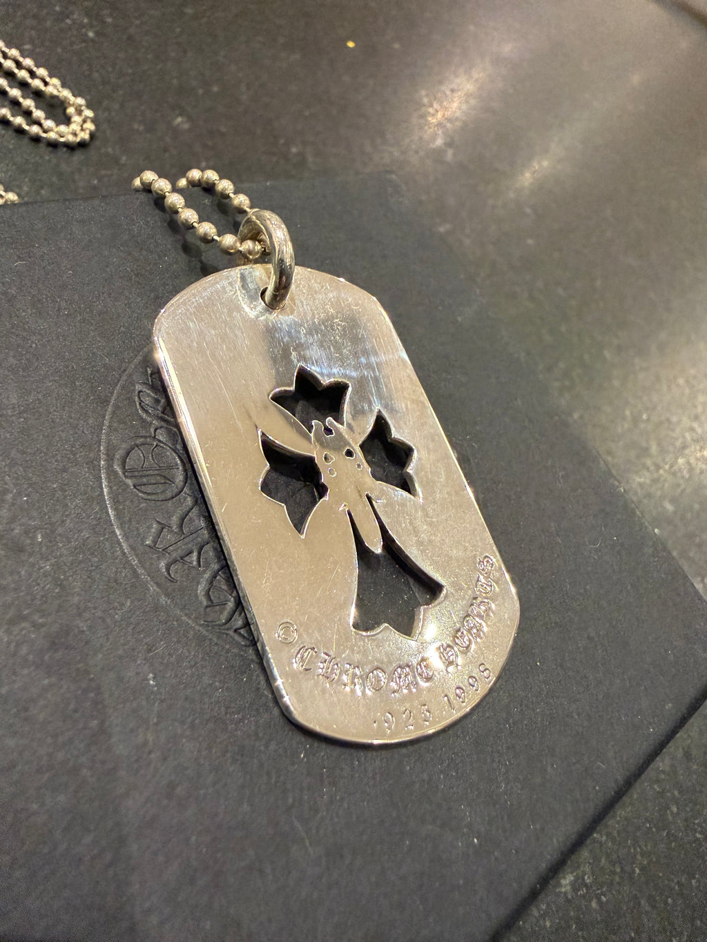 Chrome Hearts Cut Out Cross & Dagger Dog Tag Necklace - Silver