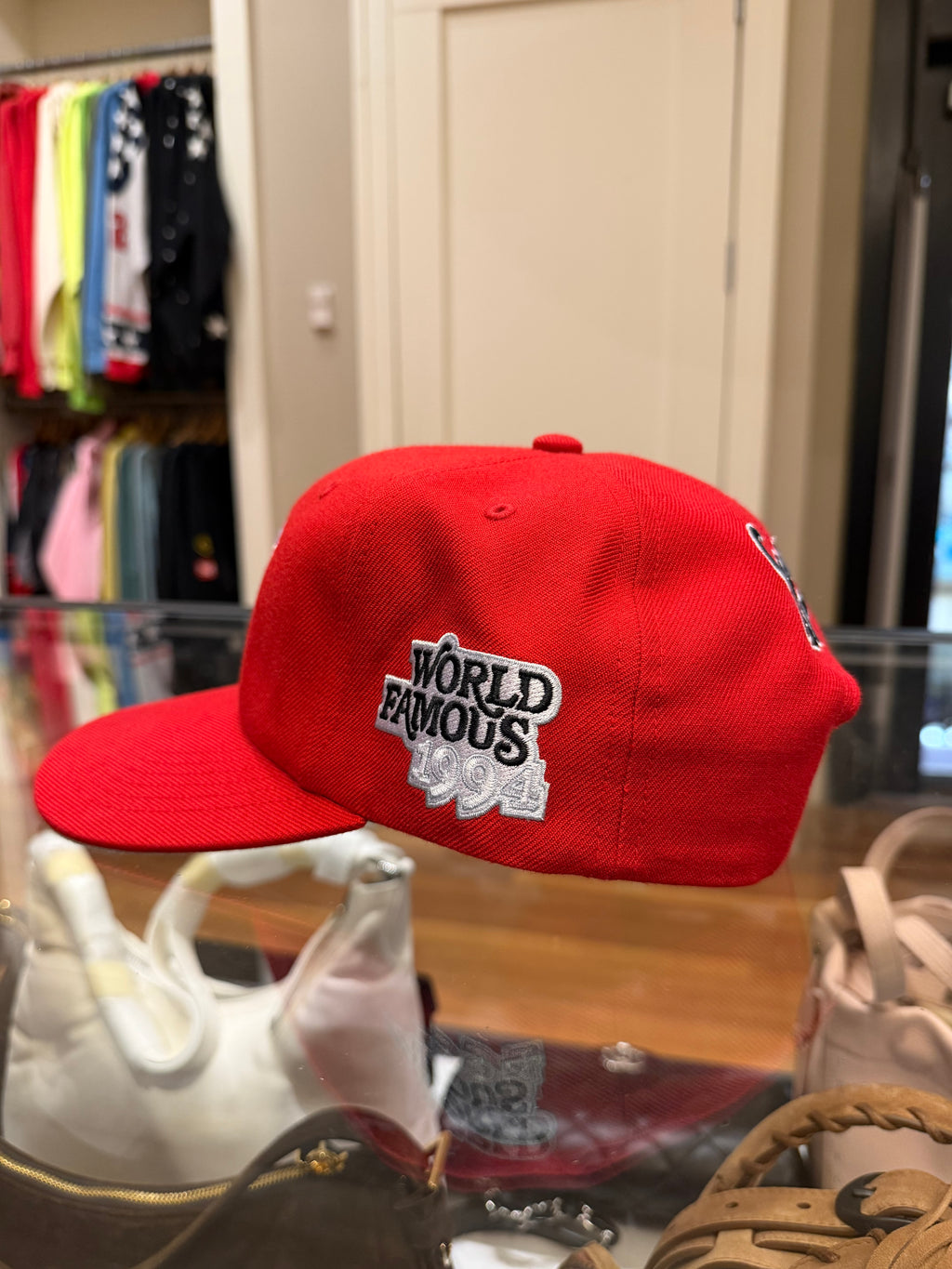 Supreme World Famous S Logo 6 Panel Baseball Cap - Red