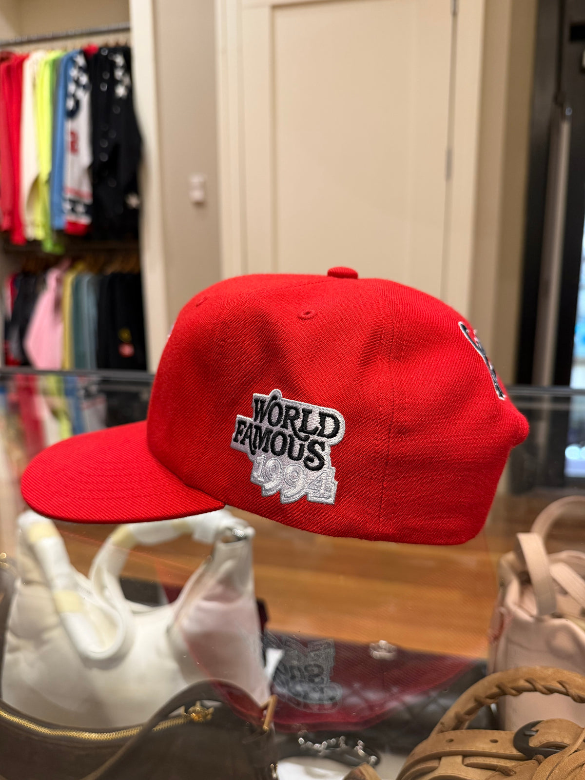 Supreme World Famous S Logo 6 Panel Baseball Cap - Red