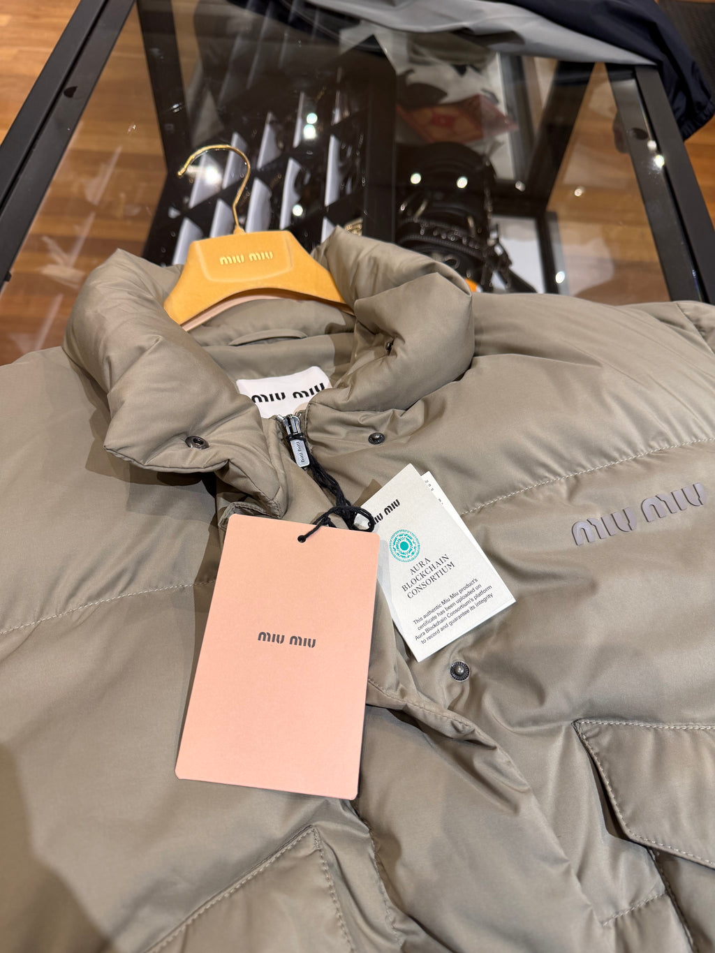 Miu Miu Medium Weight Technical Pongé Down Jacket - Beige