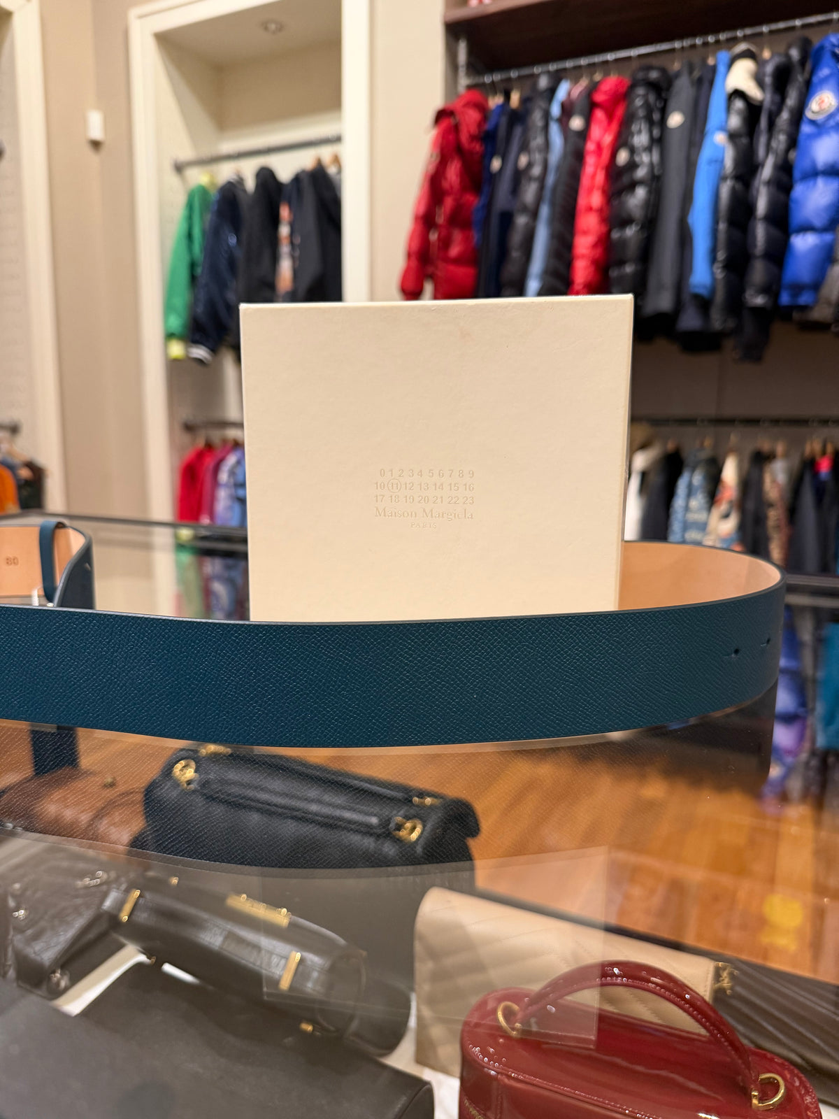 Maison Margiela Four Stitch Grained Leather Belt - Blue