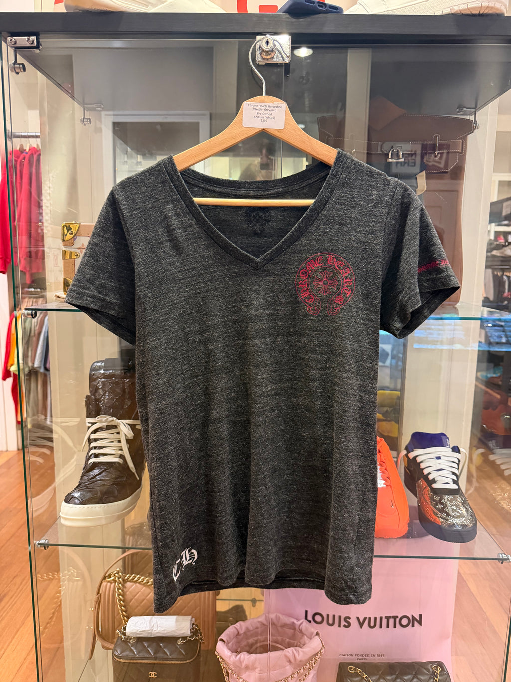 Chrome Hearts Horseshoe V-Neck - Grey/Red