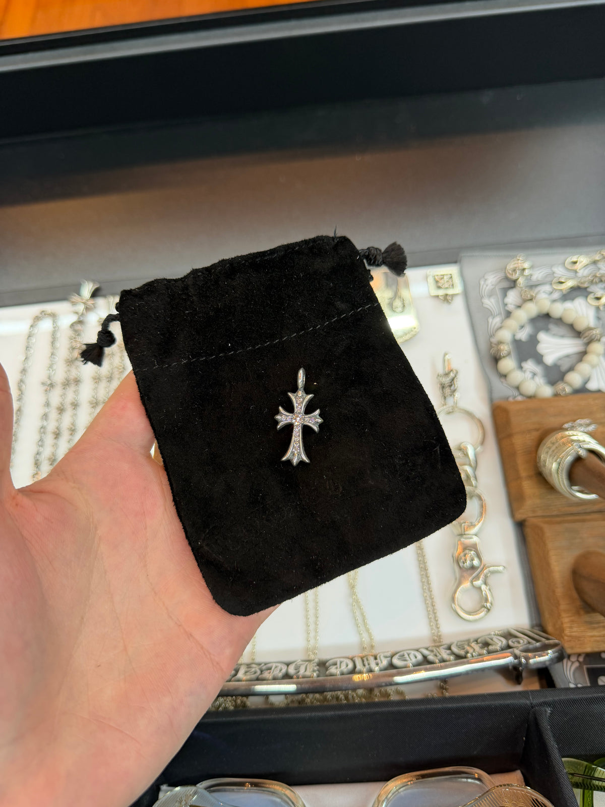 Chrome Hearts Pave Diamond Tiny Cross - Silver