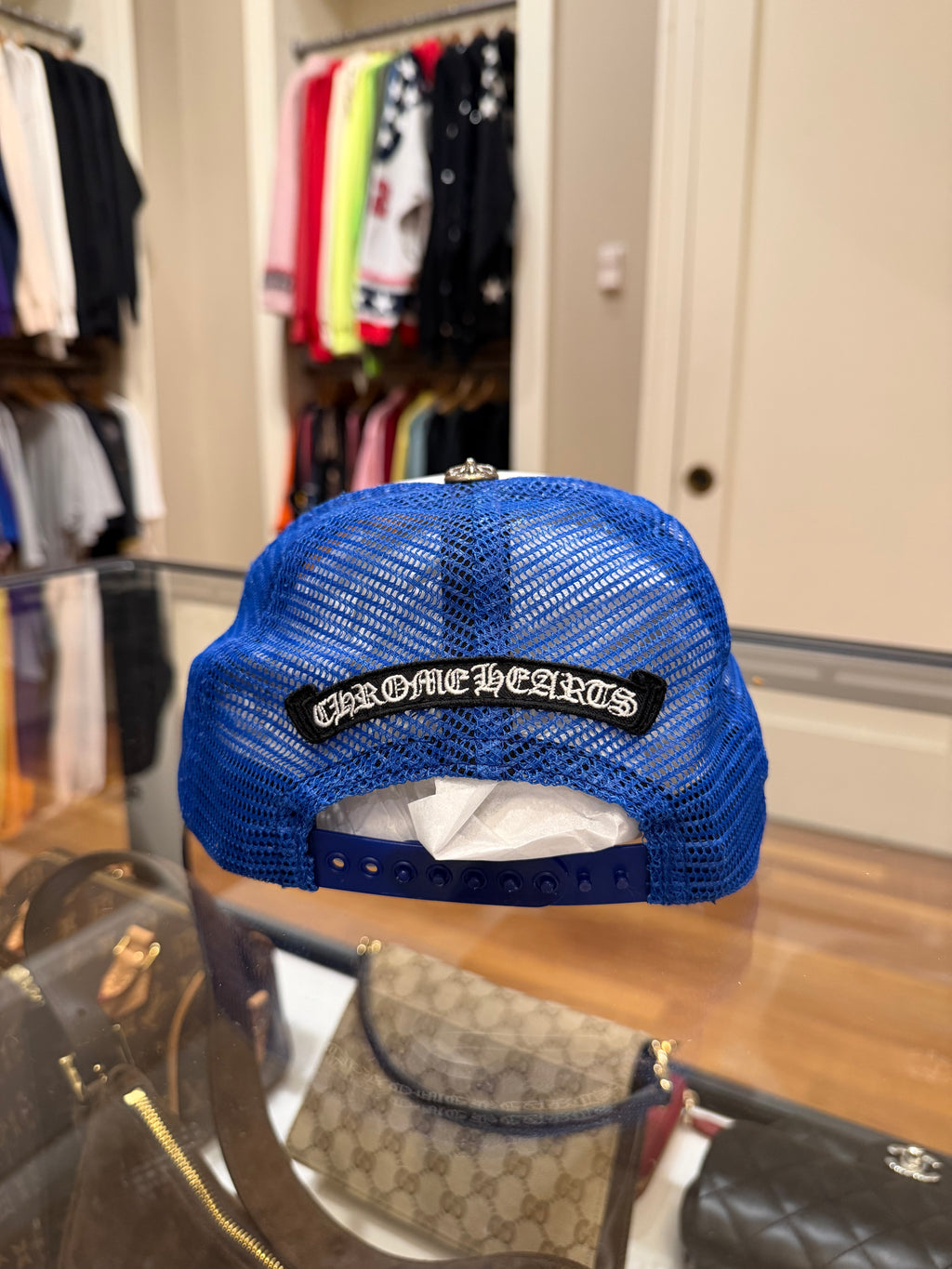 Chrome Hearts Multicolor Cross Cemetery Trucker Hat - Blue