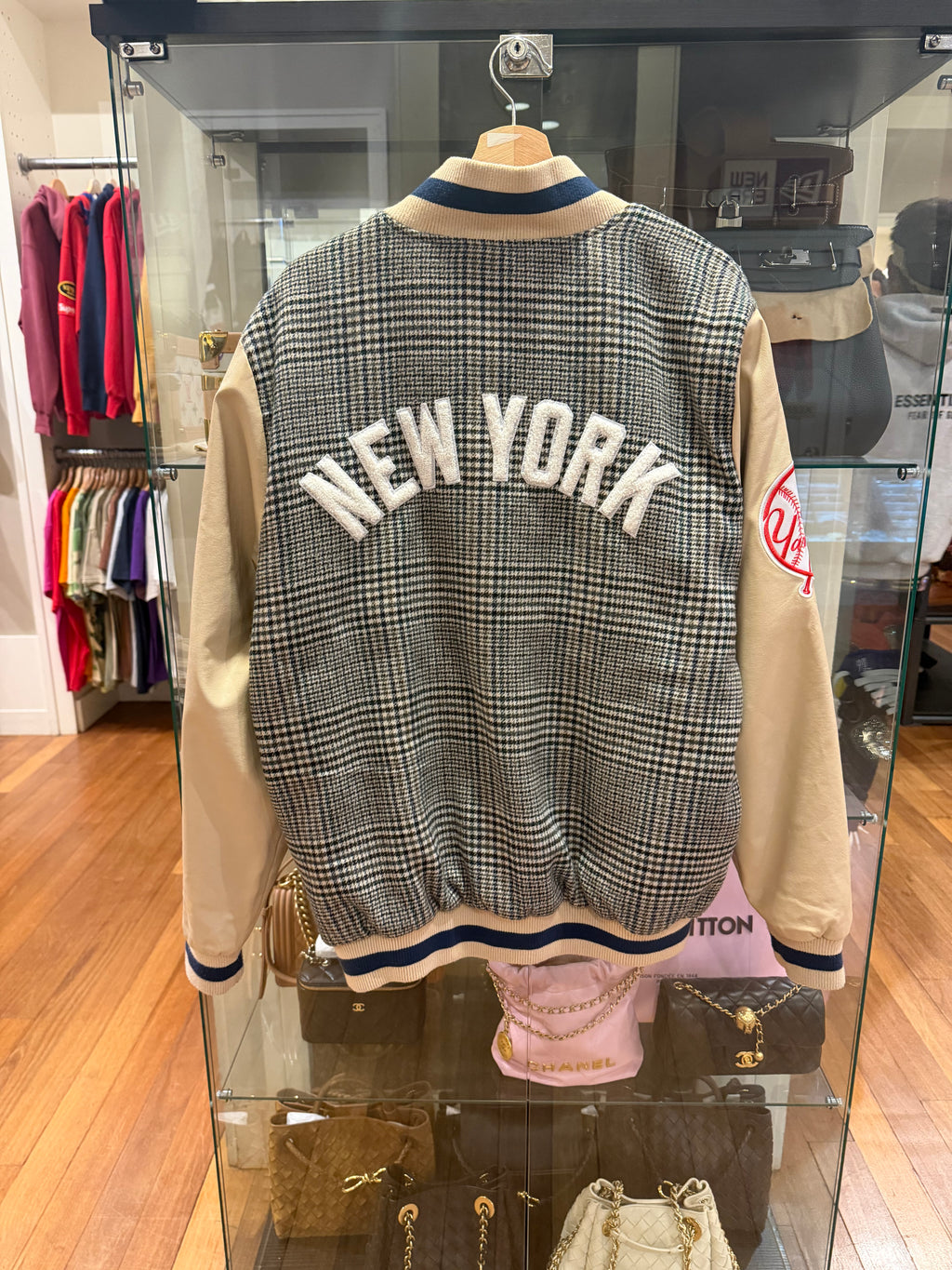 Yankees Starter UO Exclusive Blocked Varsity Jacket - Houndstooth