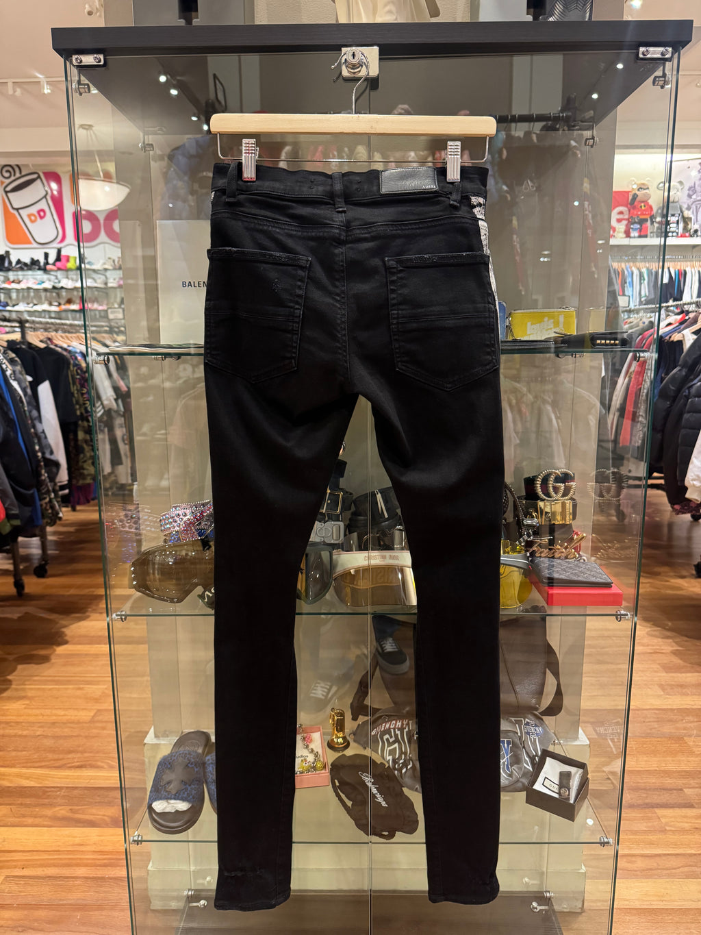Amiri Distressed Skinny Track Jeans - Black / White