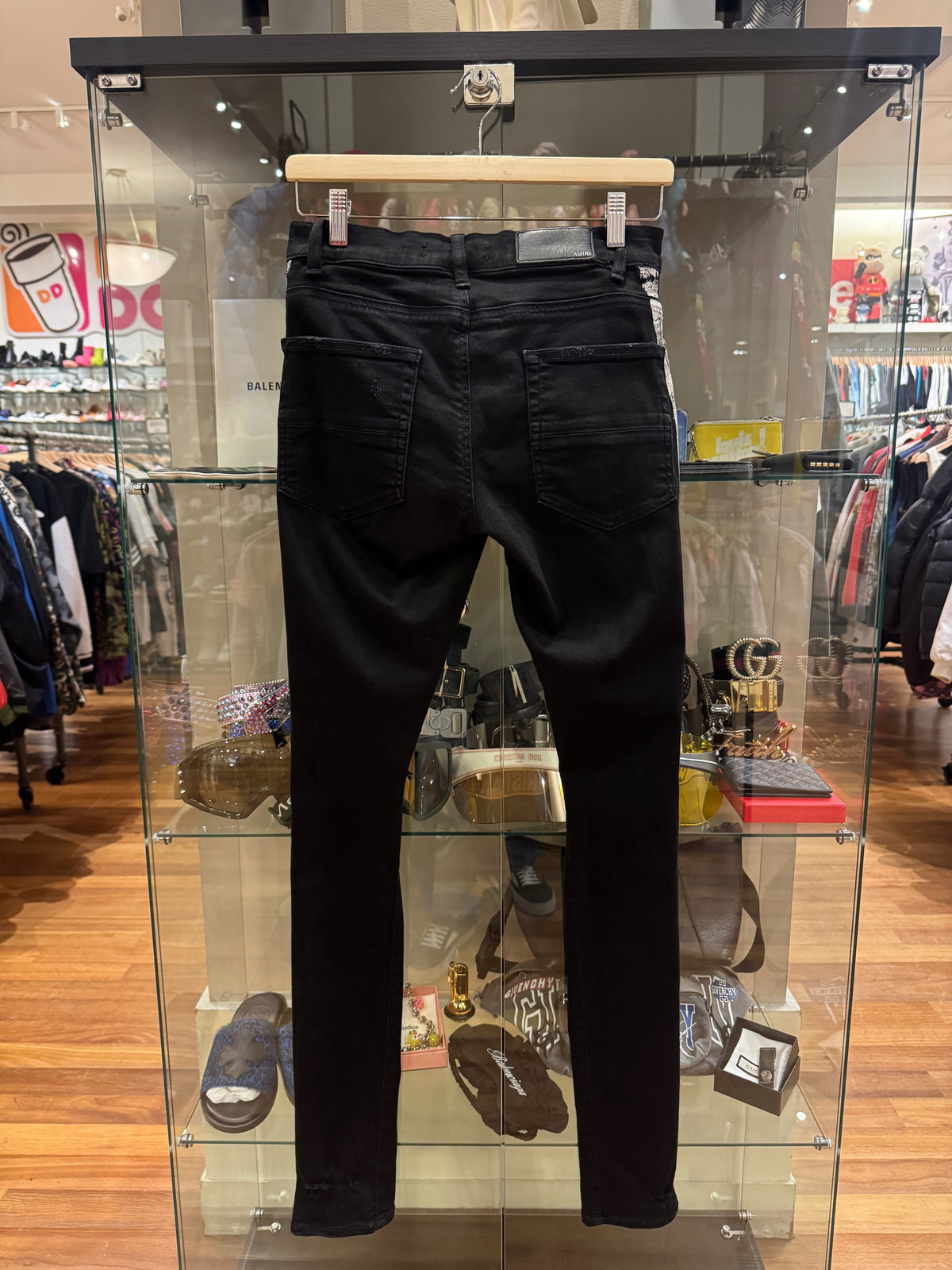 Amiri Distressed Skinny Track Jeans - Black / White