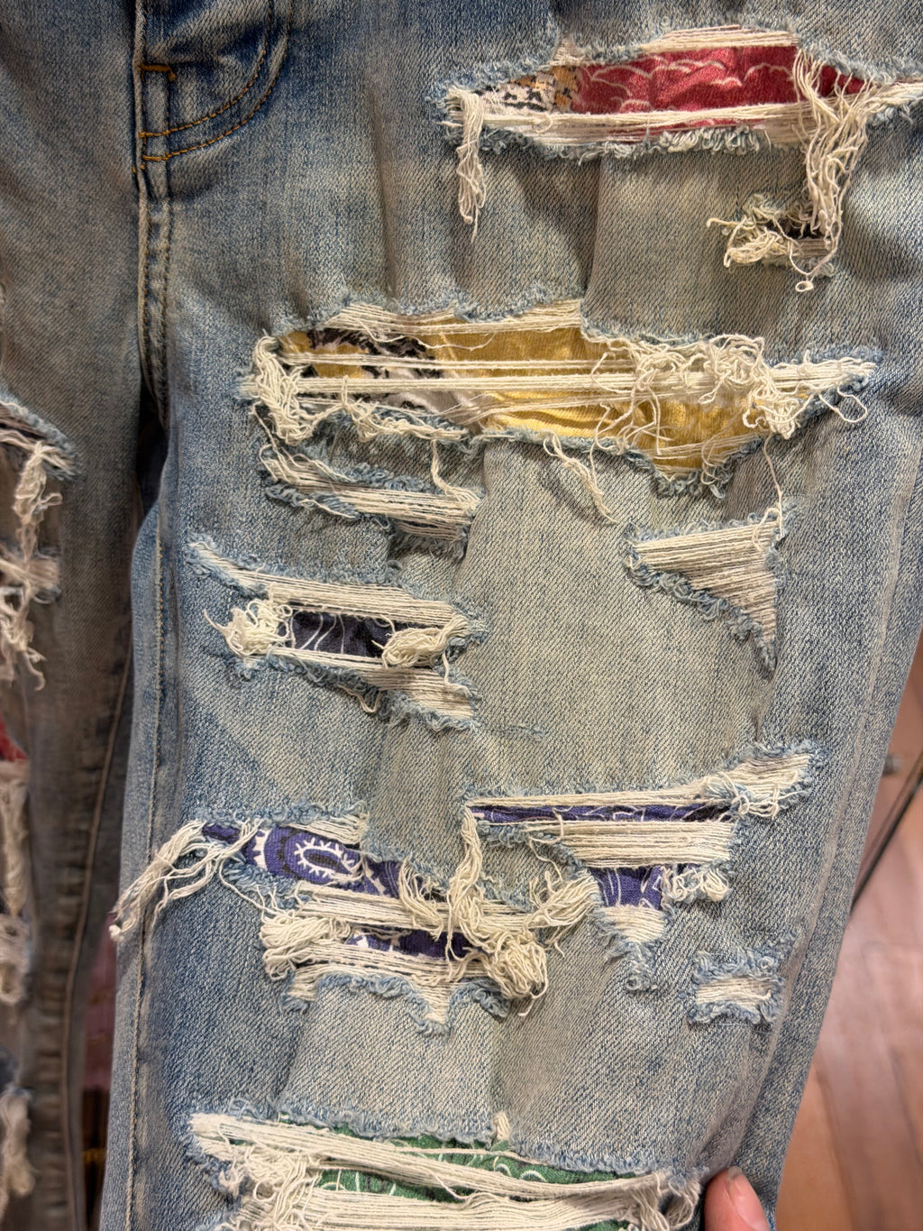 Amiri Rainbow Paisley Patch Skinny Thrasher Jeans - Light Wash