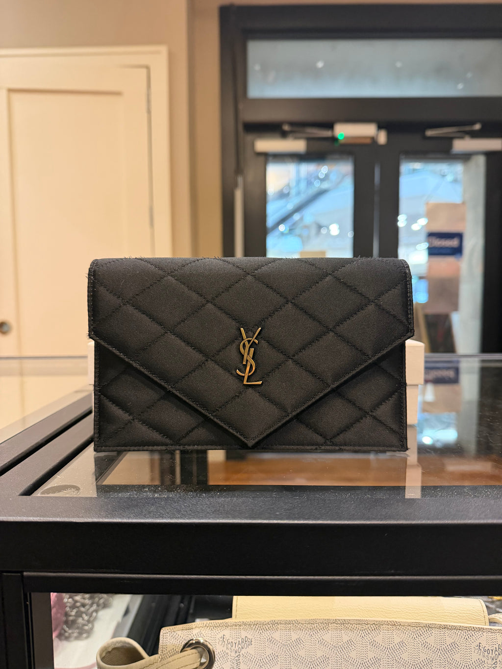 Saint Laurent Quilted Satin Chain Wallet