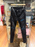 Amiri MX1 Blue Cracked Leather Patch Denim Jeans - Black
