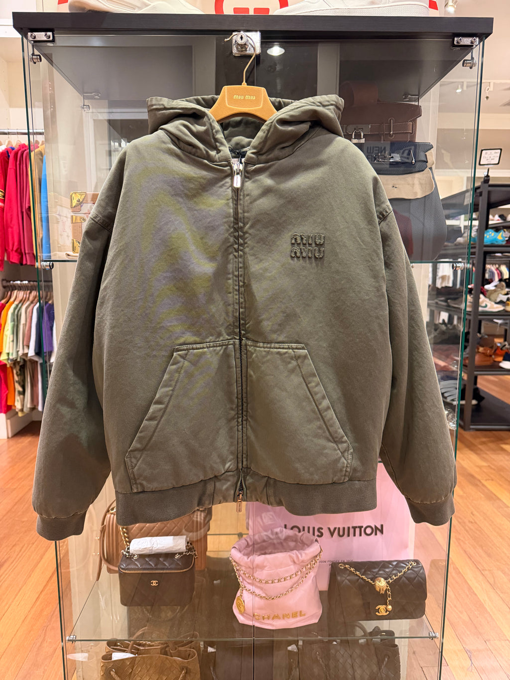 Miu Miu Padded Hooded Work Jacket - Olive Green