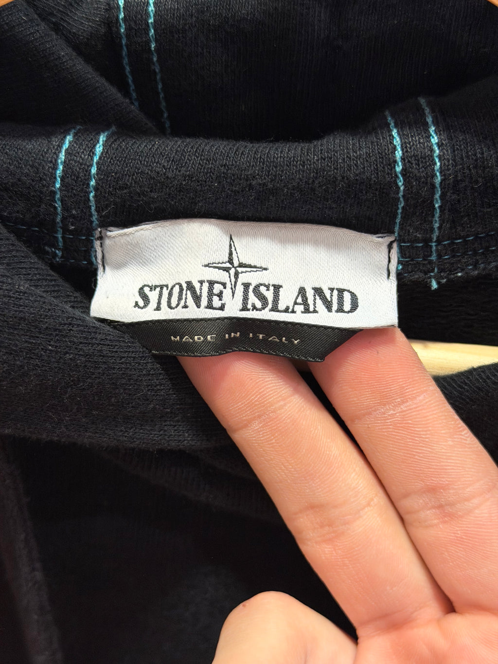 Stone Island Compass Print Contrast Stitch Hoodie - Black