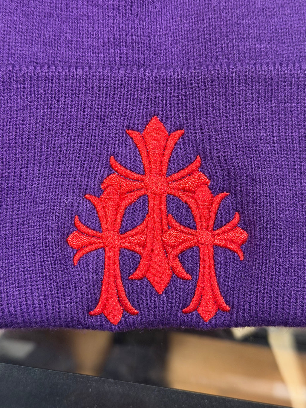 Chrome Hearts Cemetary Cross Logo Beanie - Purple