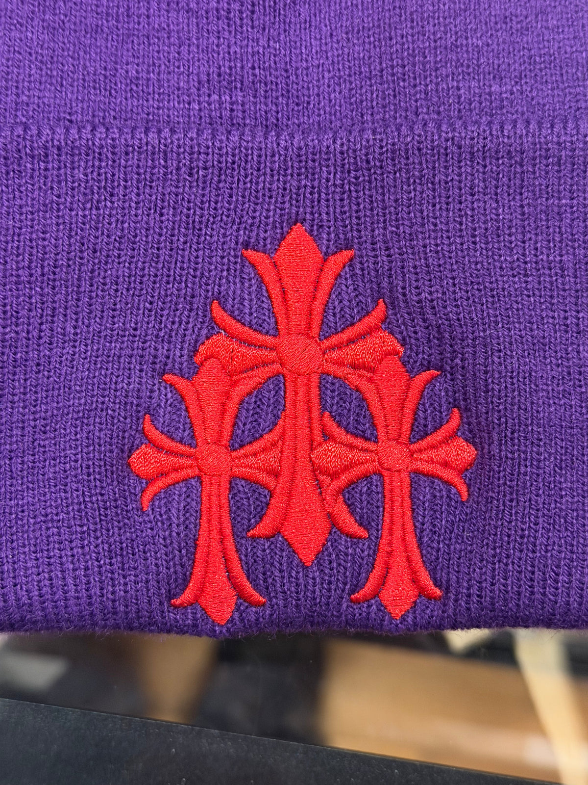 Chrome Hearts Cemetary Cross Logo Beanie - Purple