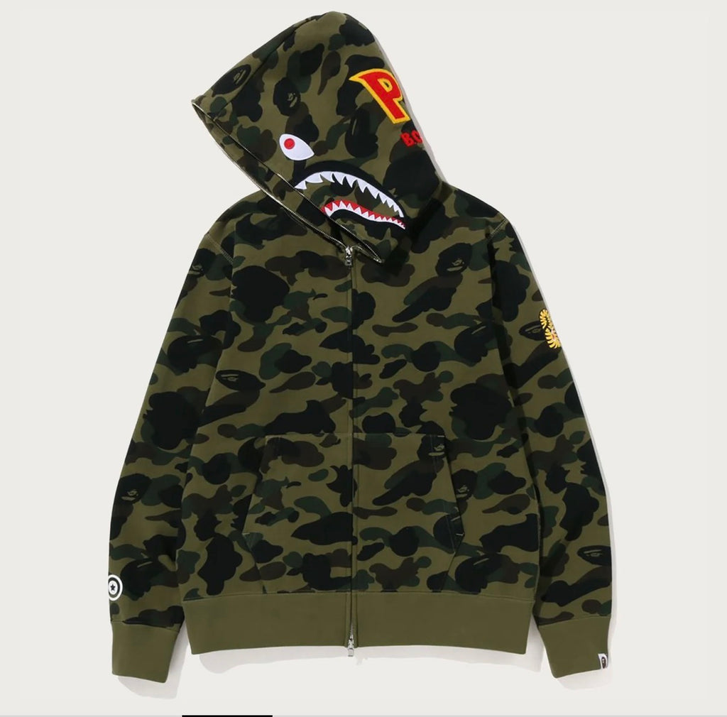 BAPE 1st Camo 2nd PONR Shark Full Zip Hoodie - Green