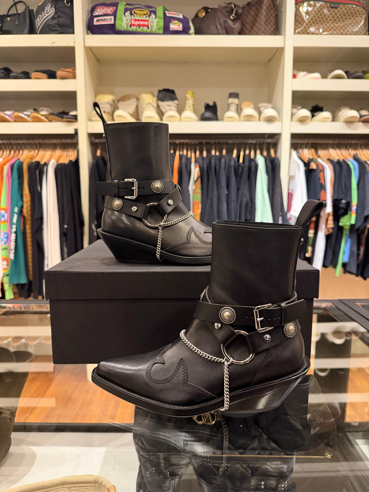 Ann Demeulemeester Leva Santiags Ankle Boots - Black/Silver