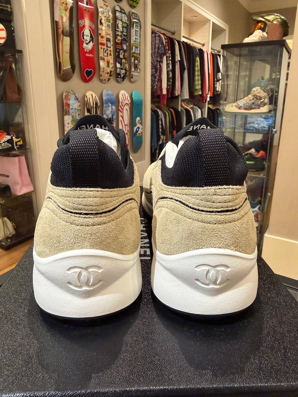 Chanel CC Suede Trainers - Beige/Black