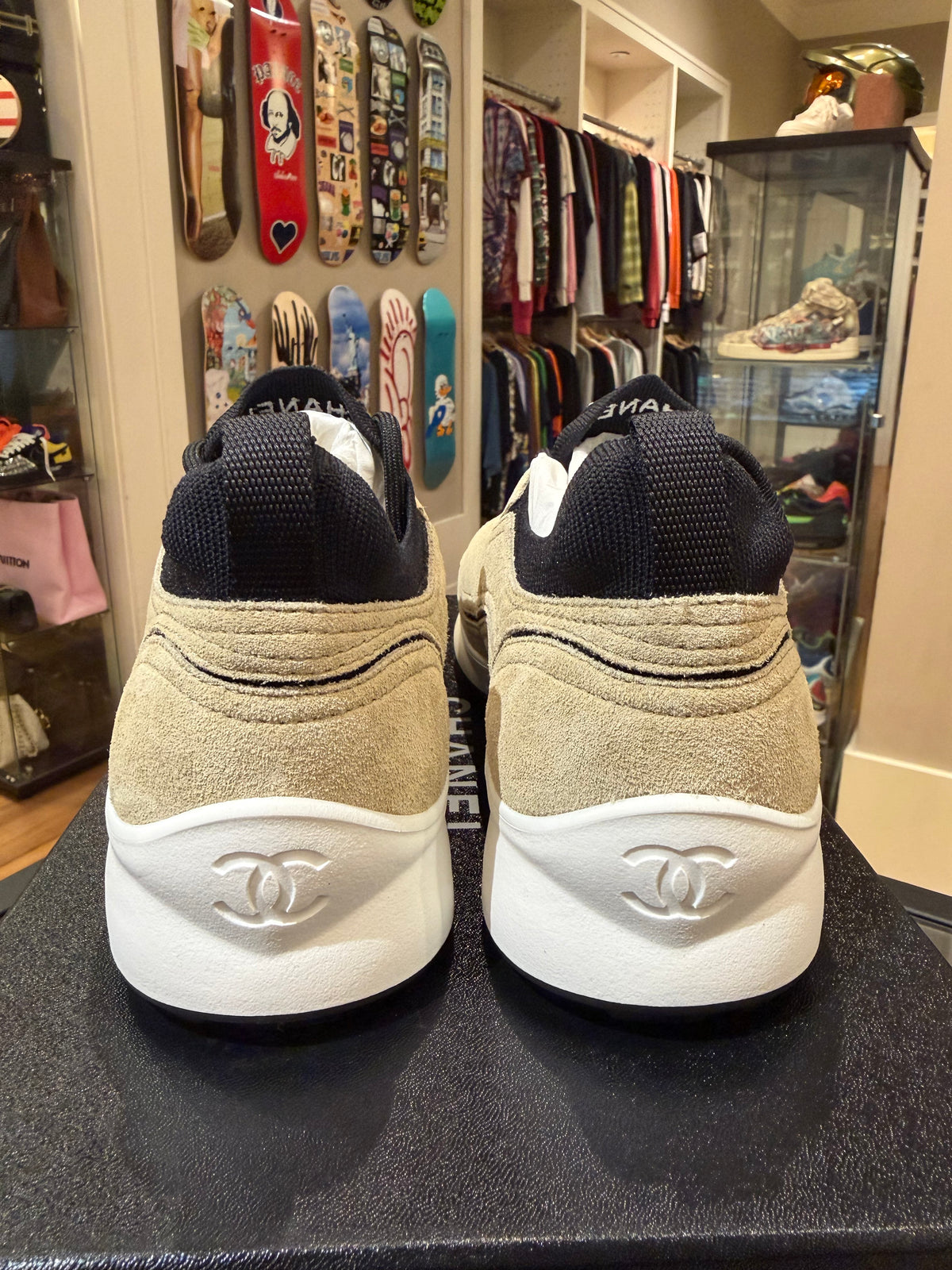 Chanel CC Suede Trainers - Beige/Black
