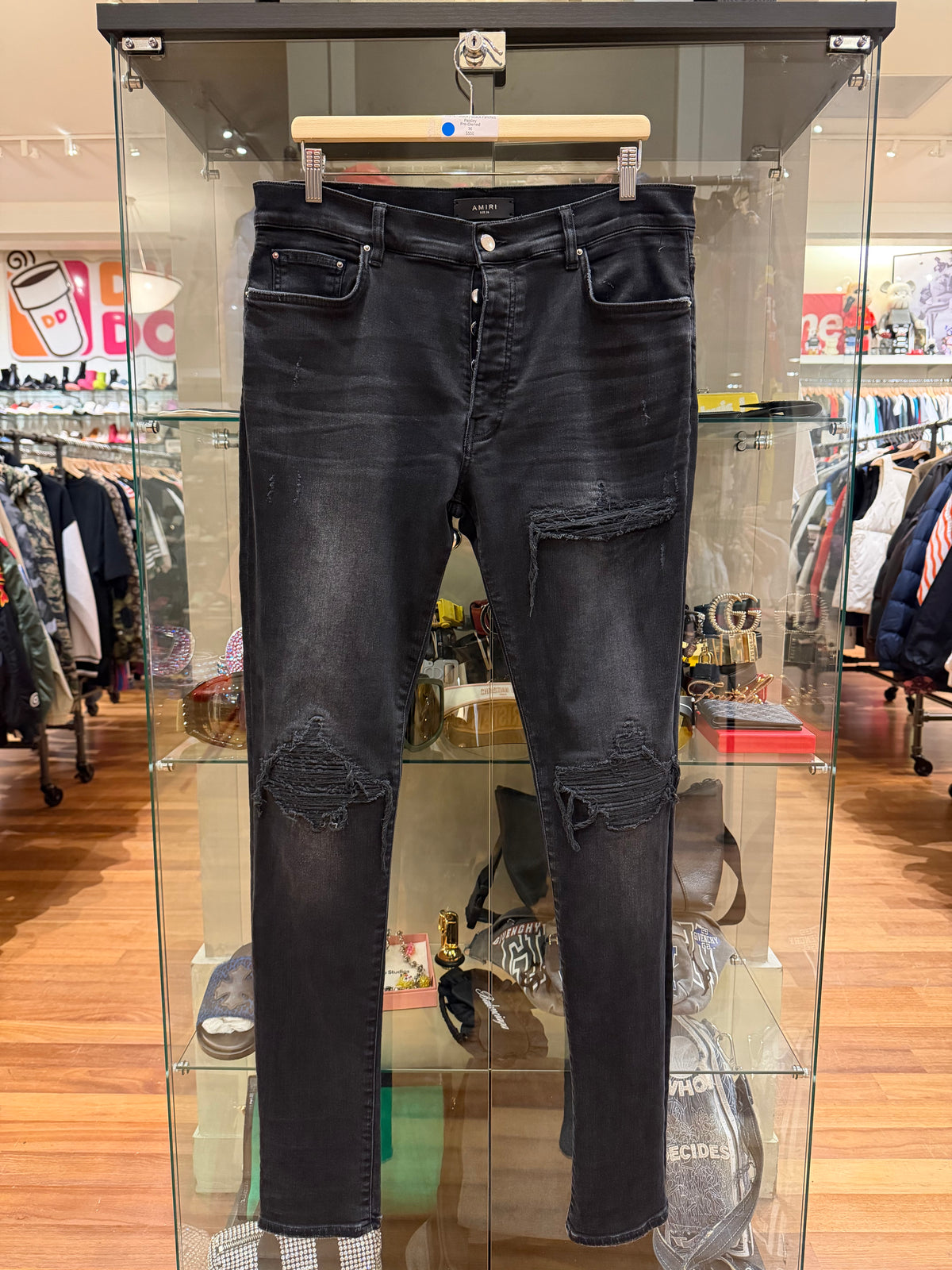 Amiri MX1 Distressed Skinny Jeans - Black / Black Patches Paisley