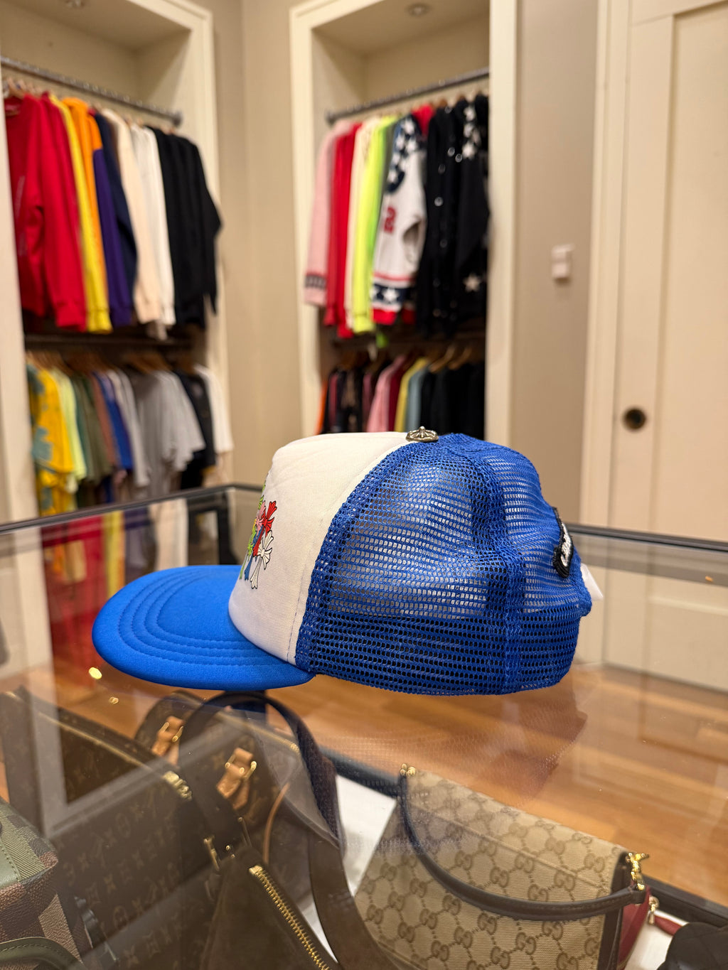 Chrome Hearts Multicolor Cross Cemetery Trucker Hat - Blue