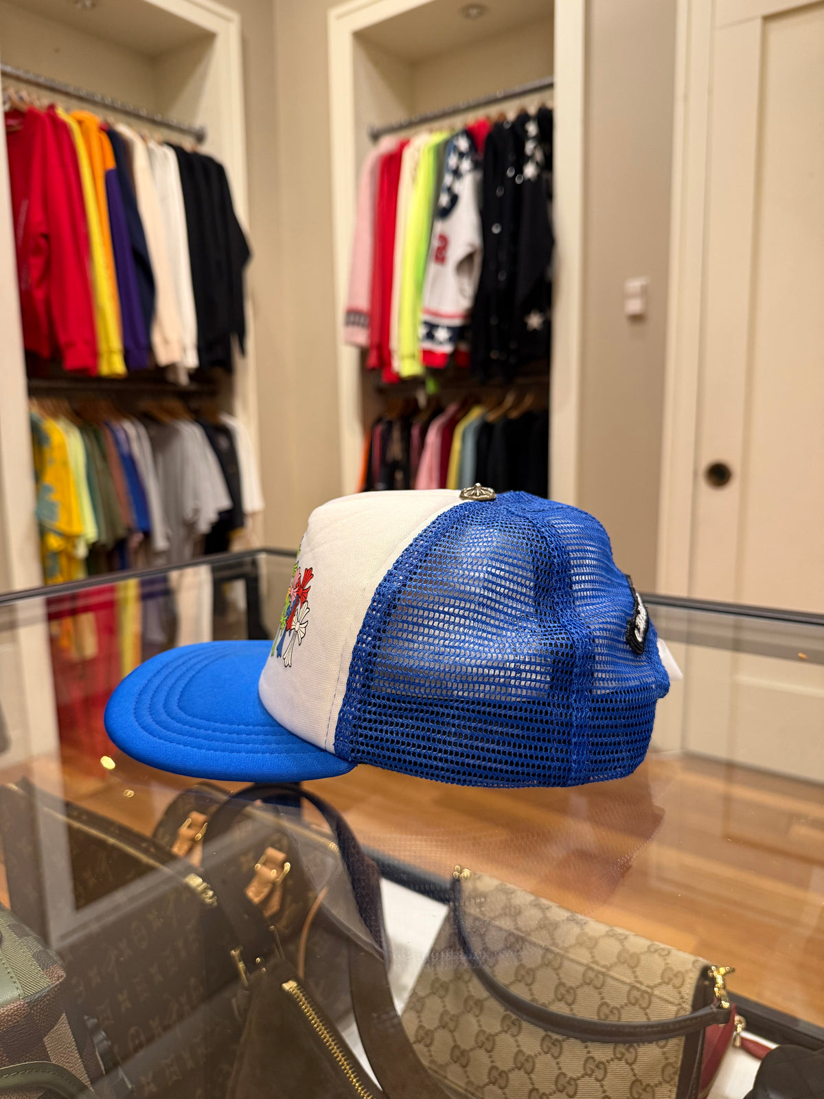 Chrome Hearts Multicolor Cross Cemetery Trucker Hat - Blue